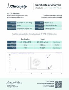 Certificate of analysis for CJC-1295 Without DAC 2mg