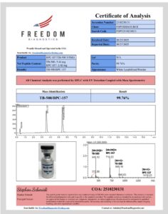 Certificate of analysis for BPC-157 5mg + TB-500 5mg Blend (10mg)