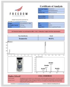 Certificate of analysis for Tesamorelin 10mg