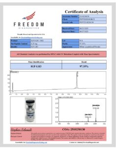 Certificate of analysis for IGF-1 LR3 1mg