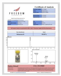 Certificate of analysis for Melanotan 2 Acetate (MT-2) 10mg