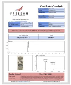 Certificate of analysis for Thymosin Alpha-1 (TA-1) 5mg