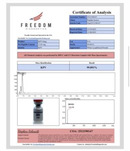 Certificate of analysis for KPV 10mg