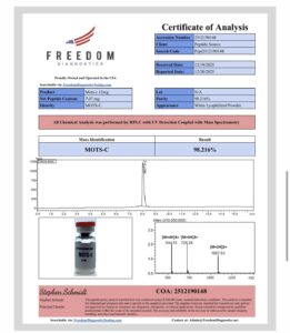 Certificate of analysis for MOTS-C 12mg