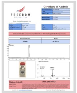Certificate of analysis for Semax 5mg