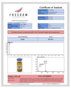 Certificate of analysis for NAD+ 500mg