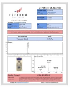 Certificate of analysis for TB500 (Thymosin B4 Acetate) 5mg
