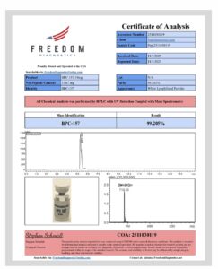 Certificate of analysis for BPC-157 10mg