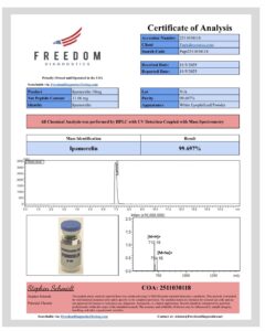 Certificate of analysis for Ipamorelin 10mg