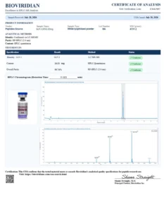 Certificate of analysis for GLP-3 (RTA) 20mg