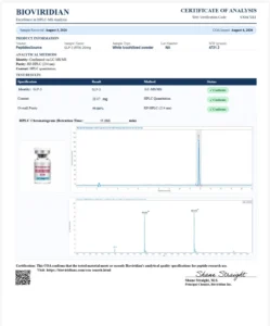 Certificate of analysis for GLP-3 (RTA) 20mg