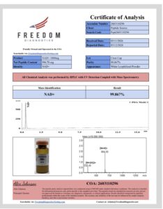 Certificate of analysis for NAD+ (1000mg)