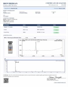 Certificate of analysis for L-Carnitine 600mg