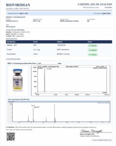 Certificate of analysis for KPV 5mg