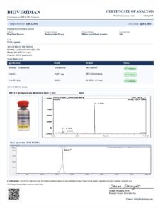 Certificate of analysis for Tesamorelin 20mg