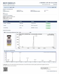 Certificate of analysis for Melatonin 10mg