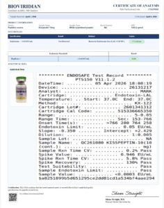 Certificate of analysis for KissPeptin 10mg