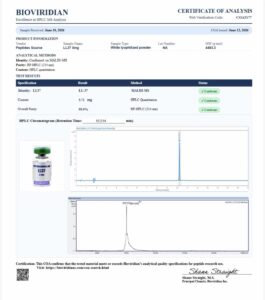 Certificate of analysis for LL-37 5mg