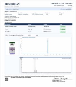 Certificate of analysis for Oxytocin Acetate 5mg