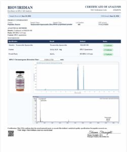 Certificate of analysis for Tesamorelin 10mg | Ipamorelin 10mg (20mg Peptide Blend)