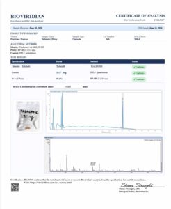 Certificate of analysis for Tadalafil (Cialis 20mg) 100