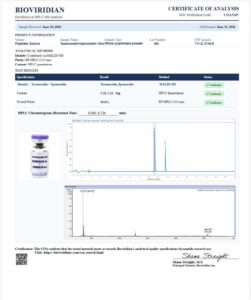 Certificate of analysis for Tesamorelin 5mg | Ipamorelin 5mg (10mg Total Peptide Blend)