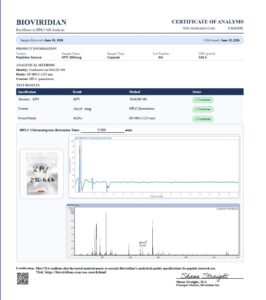 Certificate of analysis for KPV 250 mcg (60)