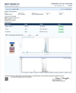 Certificate of analysis for BPC-157 20mg